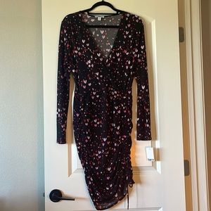Bar III Heart Printed Ruched Hem Mini Dress